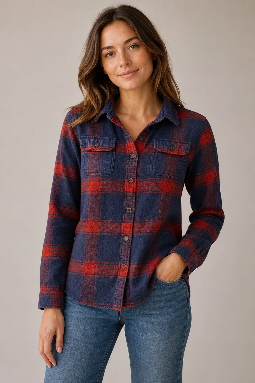 Patagonia Organic Cotton Plaid Flannel Button-Down Shirt Women’s XS Blue Red